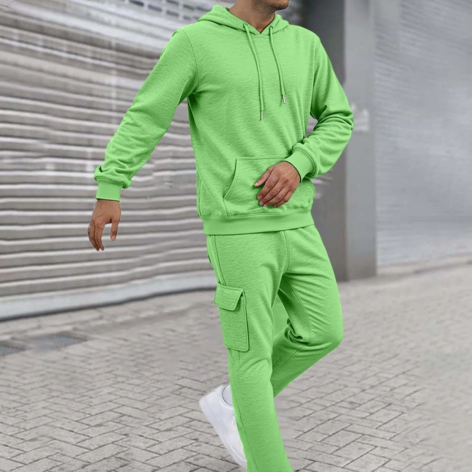Спортивный костюм мужской, дышащий хлопок и полиэстер, Light Green — фото 3