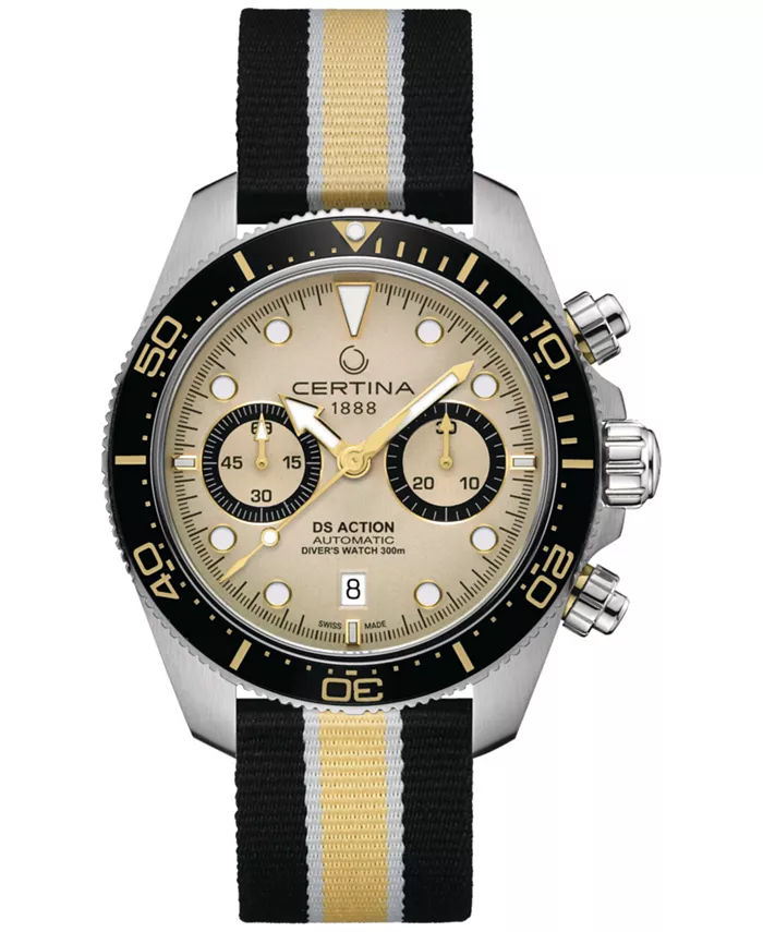 

Мужские швейцарские автоматические часы-хронограф DS Action с разноцветным нейлоновым ремешком 45 мм Certina