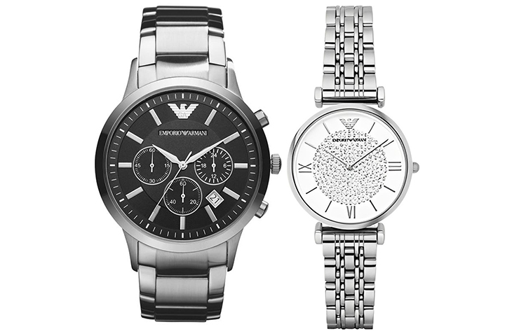 

EMPORIO ARMANI Часы Wrist Watch Quartz Movement Stainless Steel Strap Black Dial Unisex, Black Dial+White Dial (Matching Pairs)
