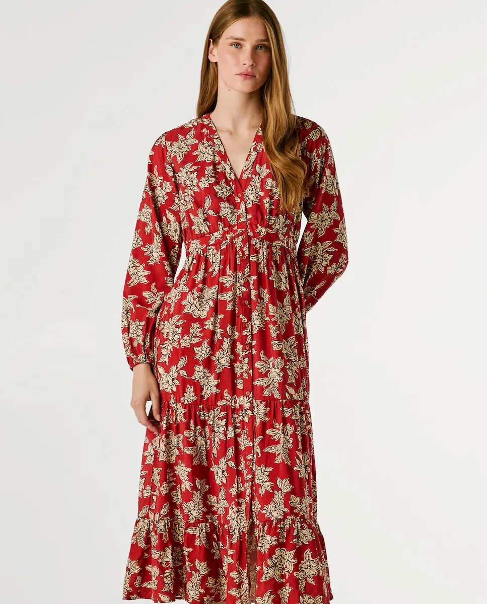 

Длинное платье с V-образным вырезом и цветочным принтом Pepe Jeans, красный