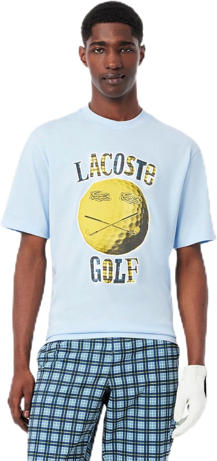 

Мужская футболка для гольфа Lacoste с официальным принтом «Мальчик-смайлик» TH8976-10, светло-синий