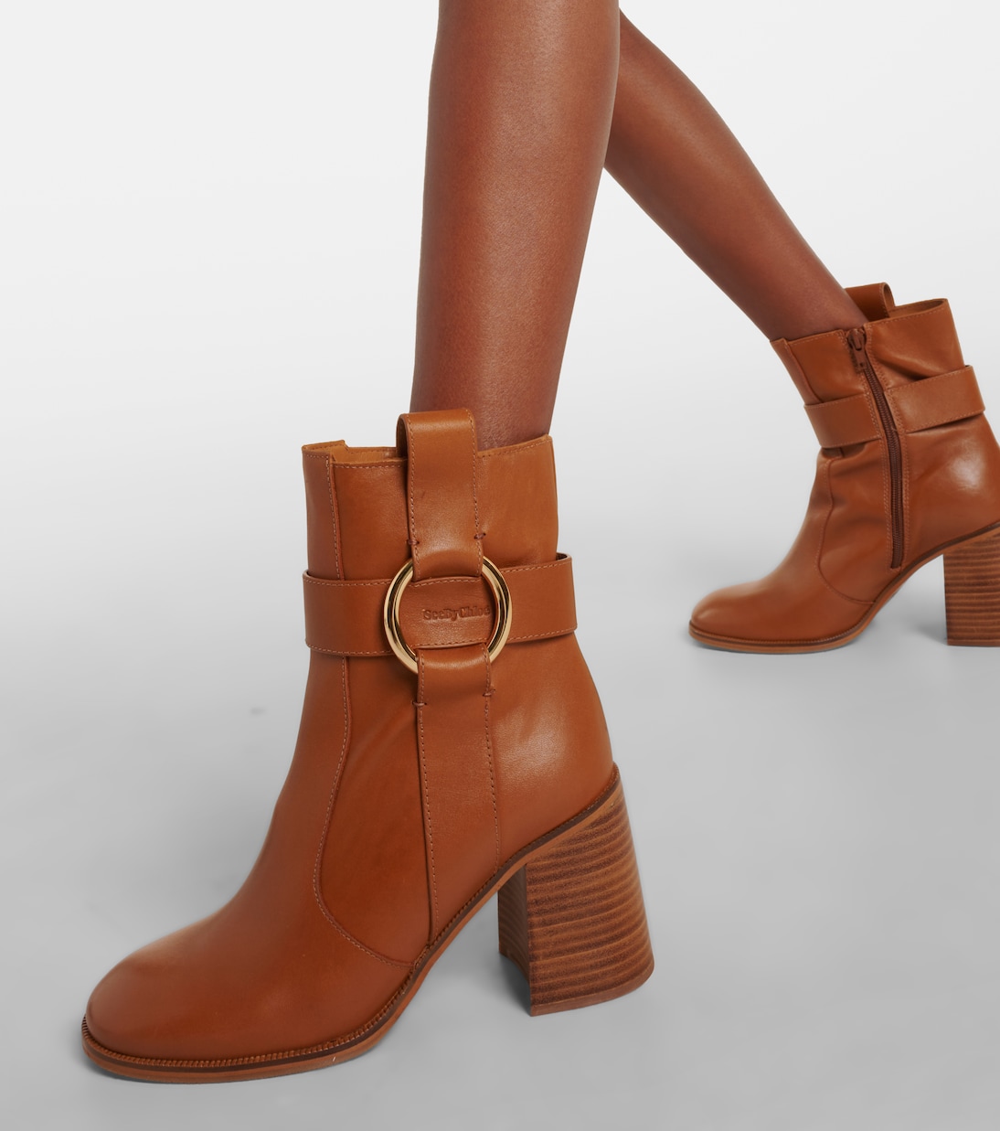 Новые кожаные ботильоны Ring 80 See By Chloé, желто-коричневый — фото 4