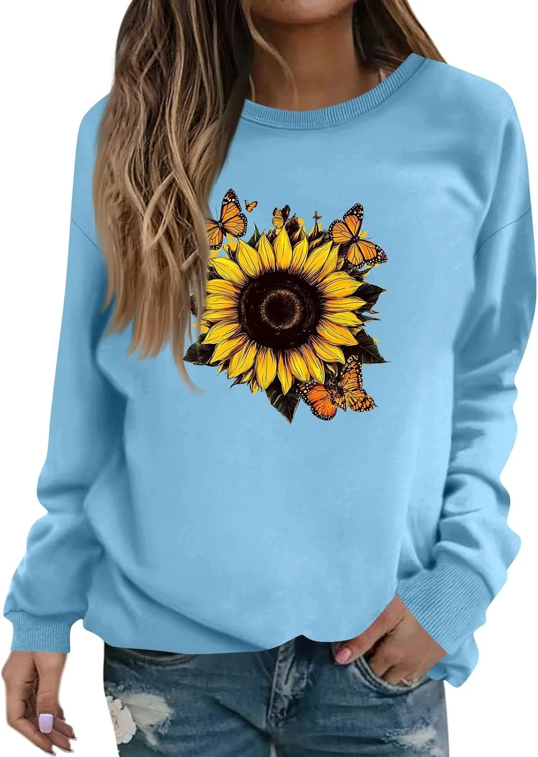 

FQZWONG женский худи с принтом подсолнуха, свободный, с длинным рукавом