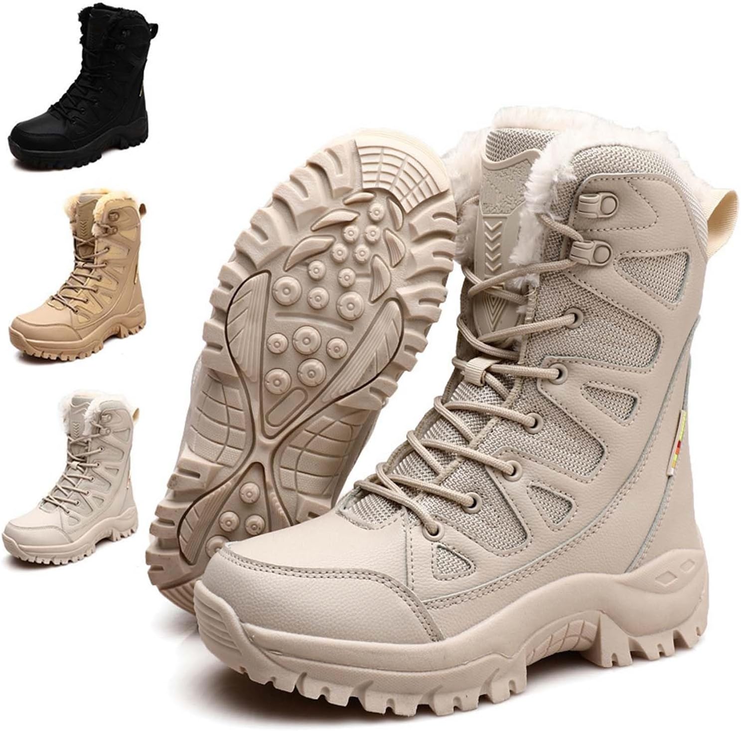 

Зимние ботинки для женщин и мужчин, с круглым носком, водонепроницаемые, платформенные, на шнуровке, теплые, с толстым плюшевым/сетчатым подкладом, короткие ботильоны Generic, Apricot-plush Lined 8.5 Women/7.5 Men