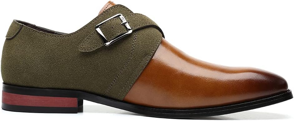 Мужские лоферы Santimon Monk Strap с ремешком, легко надеваются, кожаные, удобные, легкие, формальные, деловые, классические повседневные туфли, зеленый — фото 3