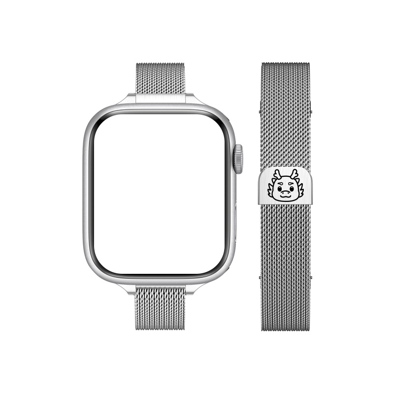 

Ремешок для часов Apple, совместимый с металлом CHENSONG, Small Dragon Back - Thin Laser Milan Strap [Silver]