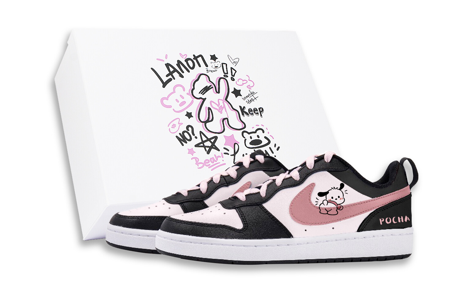 

Кроссовки Nike Court Borough Skateboard Shoes Women's Low-Top Black White Pink, Черный, Кроссовки Nike Court Borough Skateboard Shoes Women's Low-Top Black White Pink