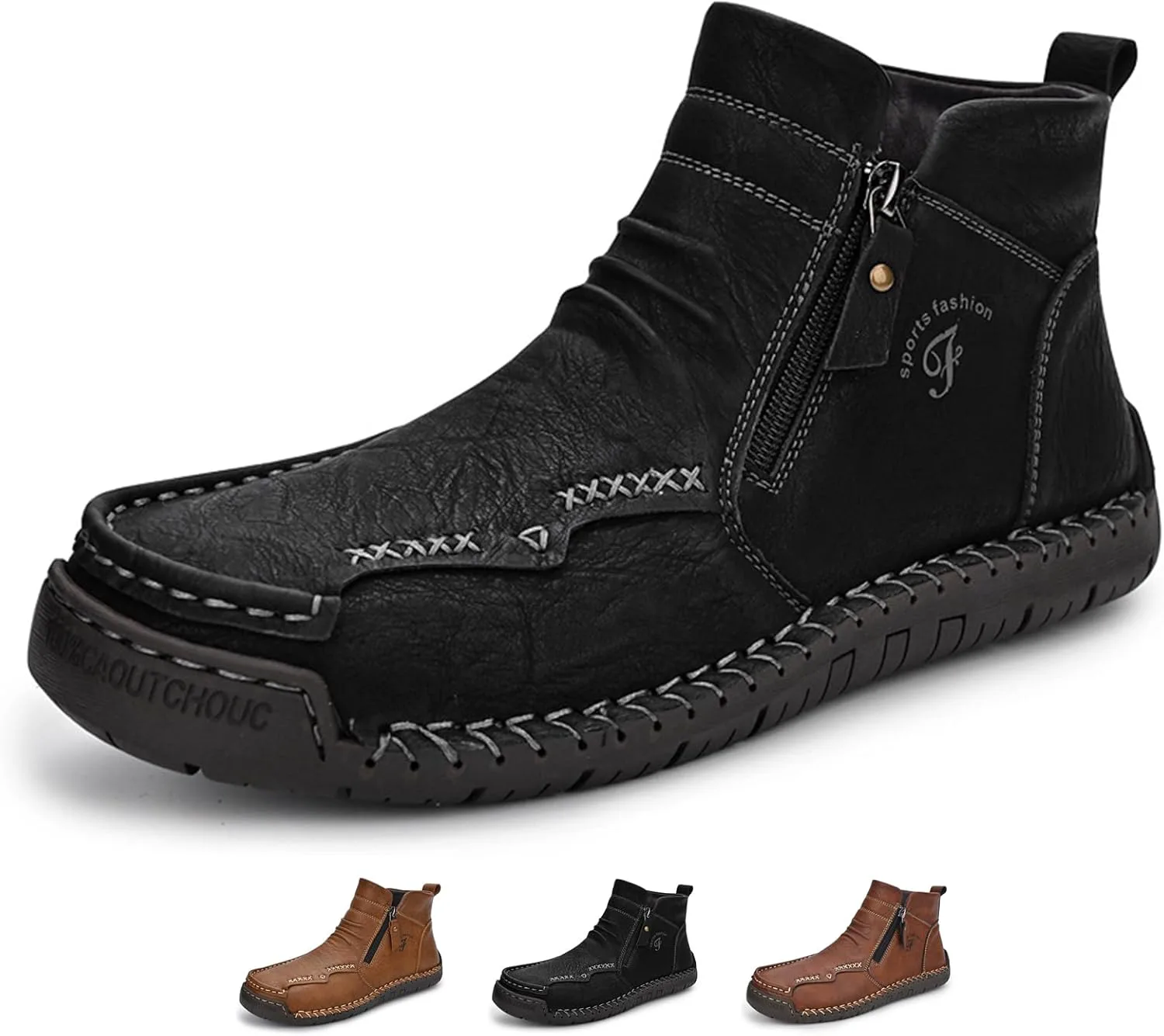 

Мужские водонепроницаемые кожаные ботинки Zeberfi Чукка до щиколотки для походов, кемпинга и вождения, модные ретро, боковая молния, ручная строчка, высокие наружные прогулочные кроссовки, опциональная теплая бархатная подкладка, снежные ботинки...