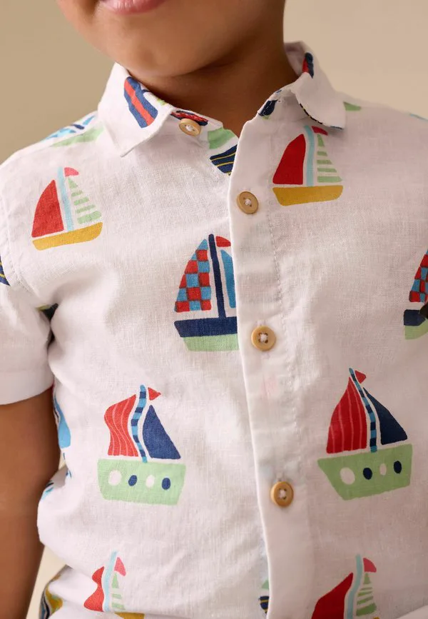 Рубашка с коротким рукавом стандартного кроя Next, White Boat All Over Print