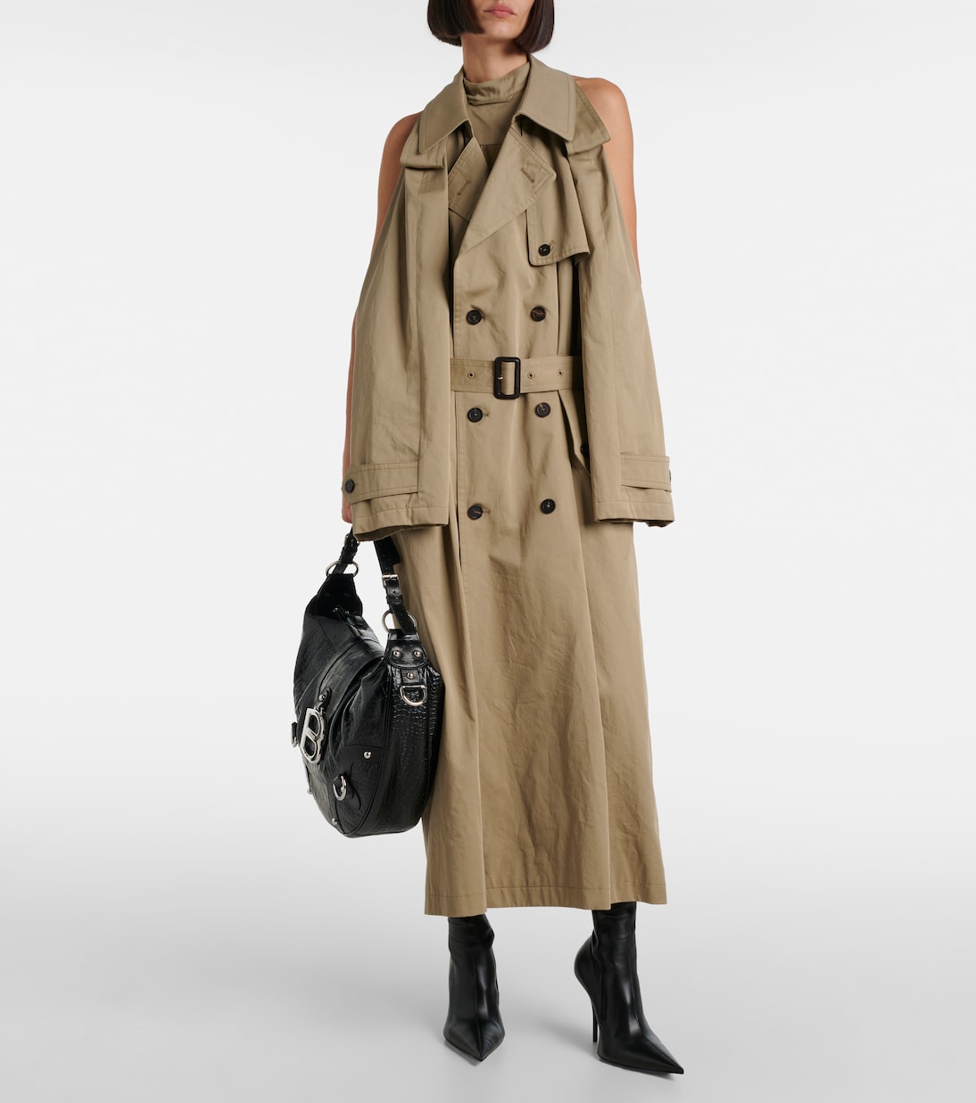 Платье миди из хлопкового твила Suspended Trench Balenciaga, Explorer Beige — фото 2