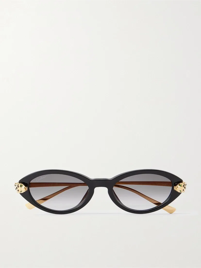Солнцезащитные очки Panthère от Cartier с овальной оправой из ацетата и под золото Cartier Eyewear, черный