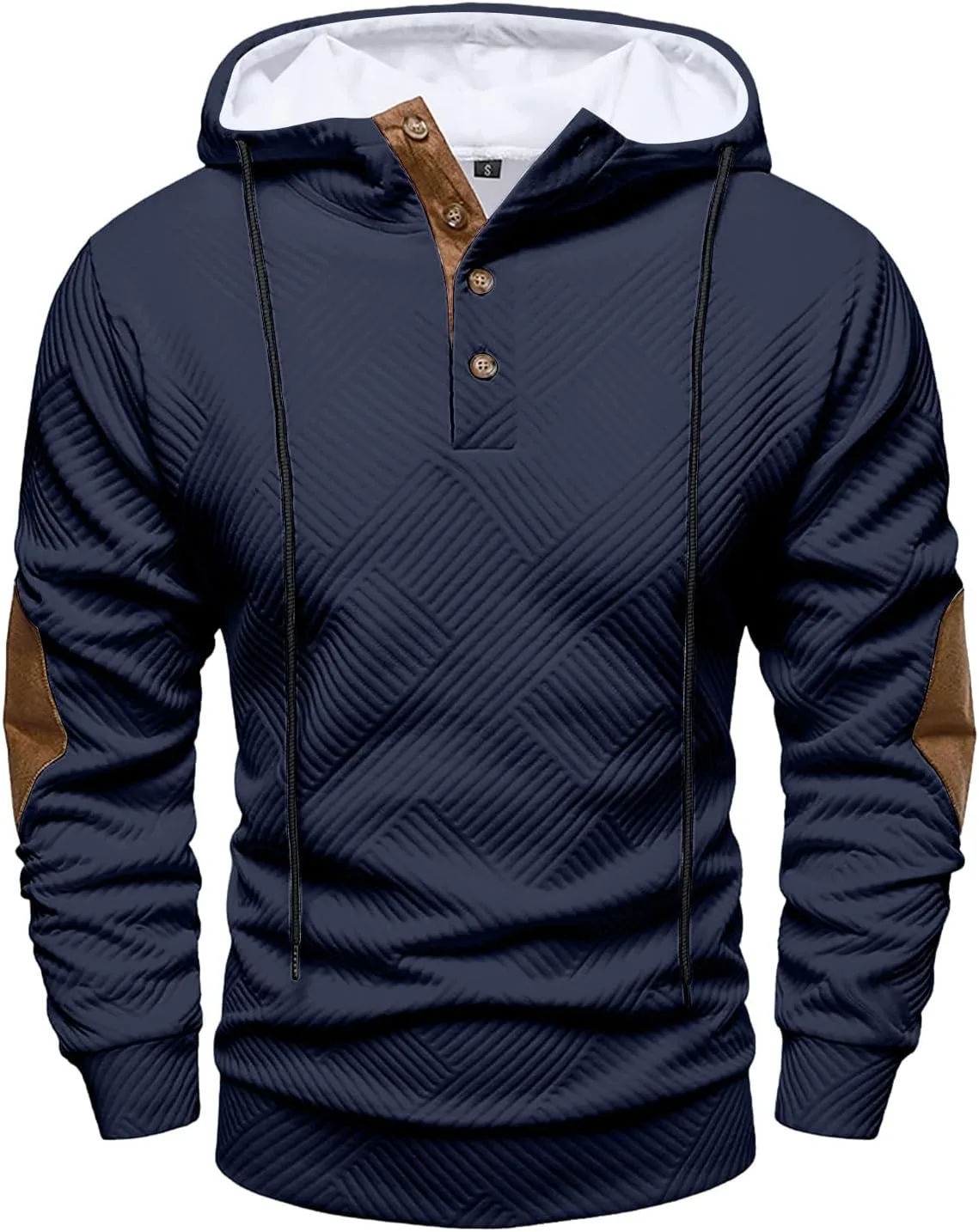 Мужской худи с капюшоном Casual Cotton Textured Pullover с налокотниками — фото 2