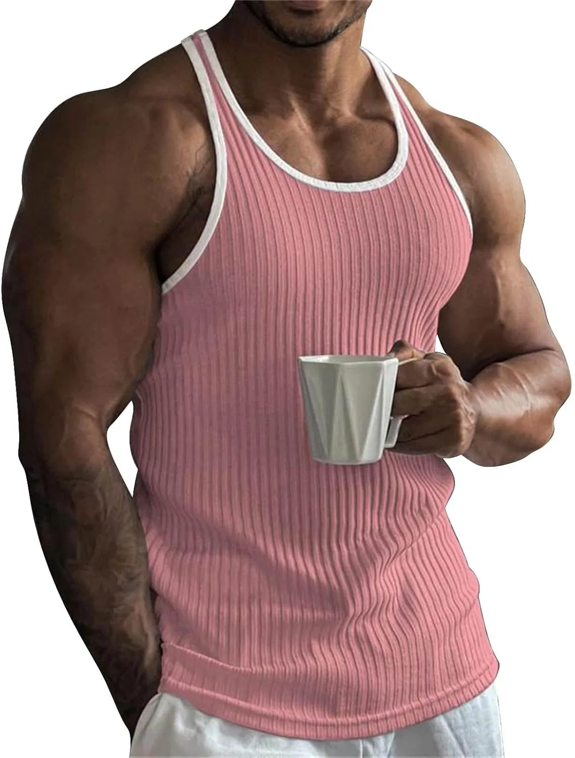Мужской топ для тренировок, цветовой блок, Generic, Z11 Knit Pink