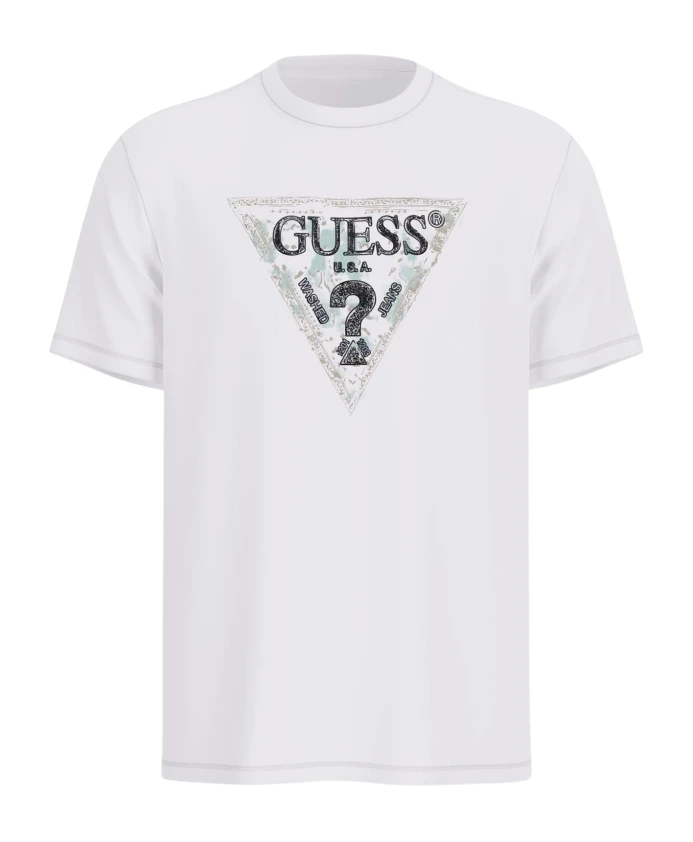 

Белая футболка с треугольным вырезом и поло. Guess, белый