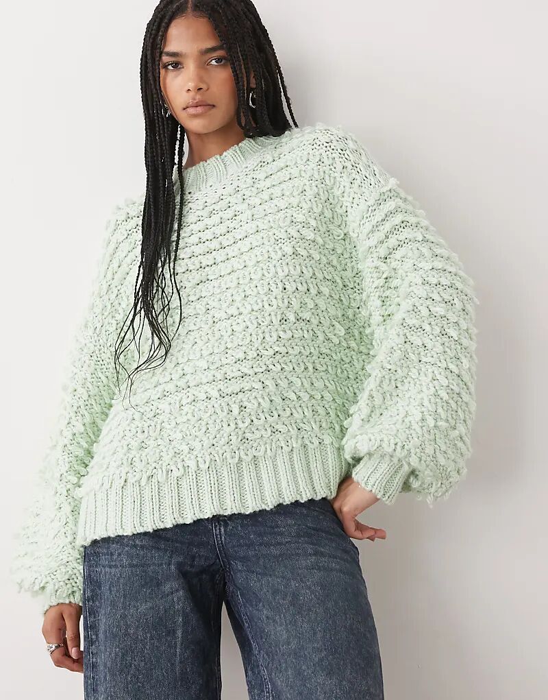 

Текстурированный объемный вязаный джемпер Monki мятно-зеленого цвета