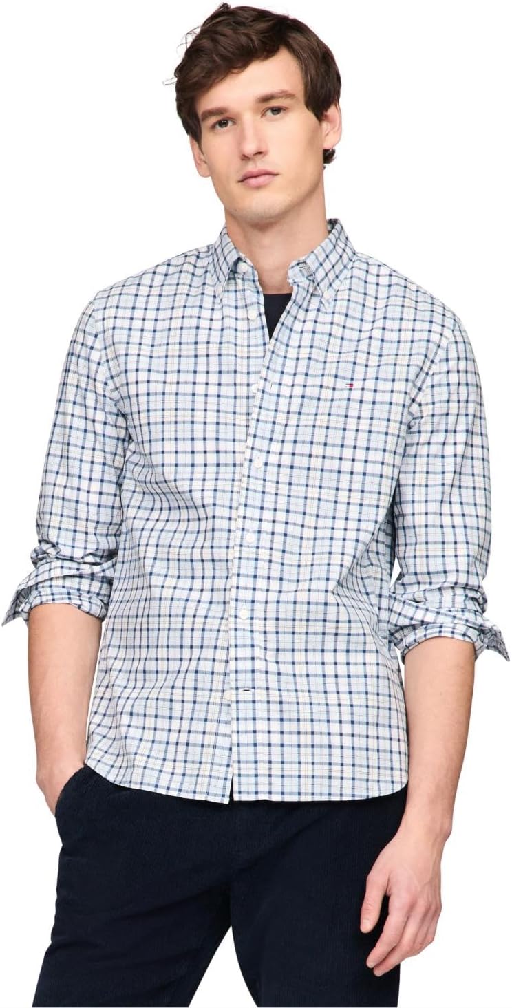 

Мужские рубашки Tommy Hilfiger Poplin с длинным рукавом, классического кроя, застегивающиеся на пуговицы, также доступны в размерах для больших и высоких размеров., Deep Indigo / Breezy Blue Check