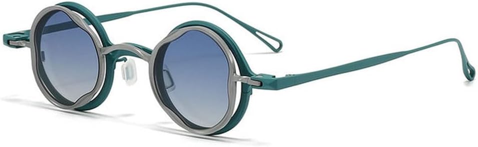 

Женские солнцезащитные очки с застежкой-клипсой из чистого титана, модные круглые солнцезащитные очки в винтажном стиле, стильные мужские солнцезащитные очки MTZJH, Blue Silver