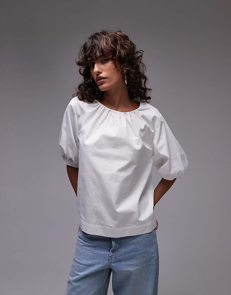 

Topshop – топ из поплина цвета слоновой кости с пышными рукавами
