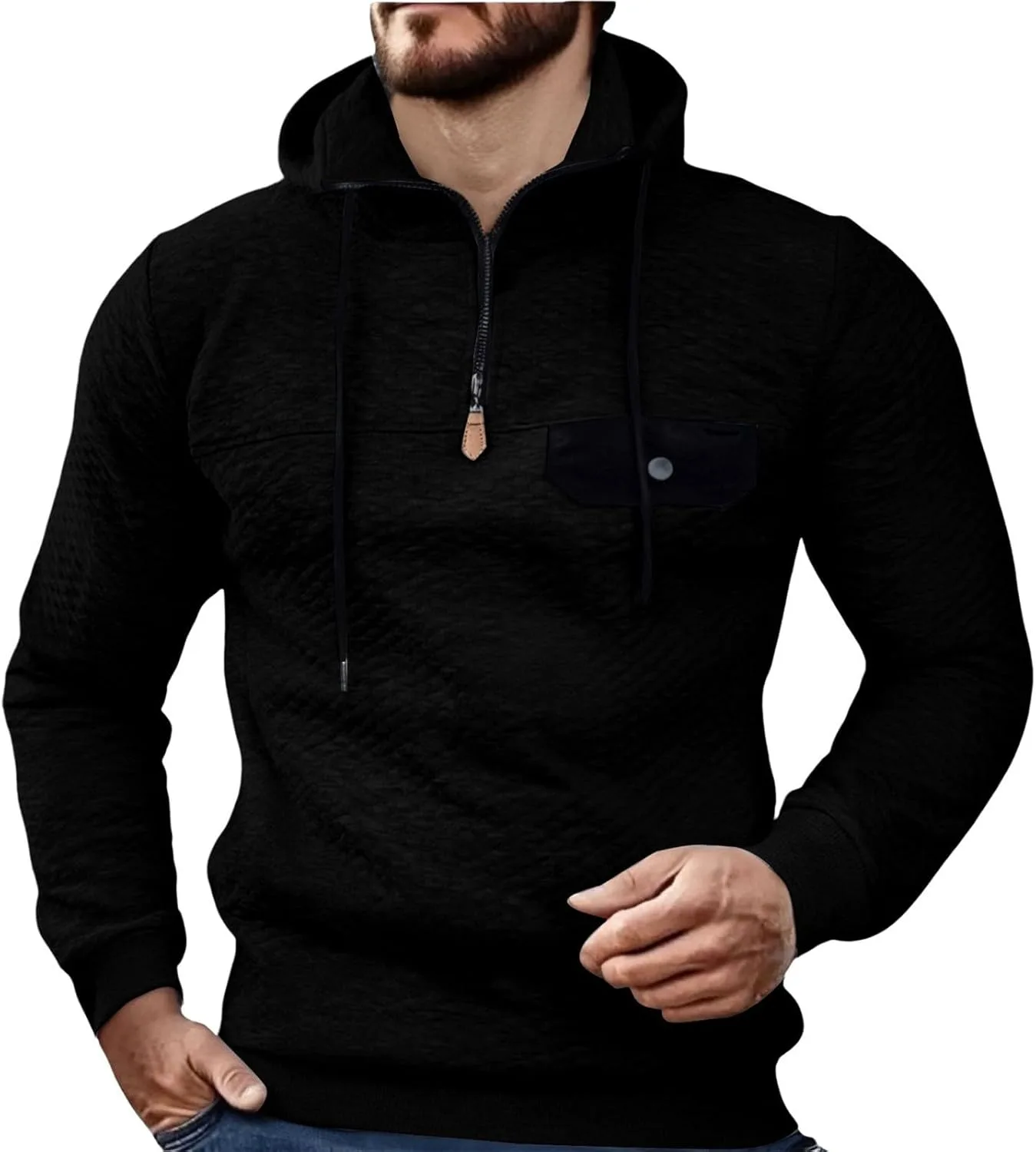 

Толстовка ZYXTIM Quarter Zipper Hoodies для мужчин, утепленная, с капюшоном