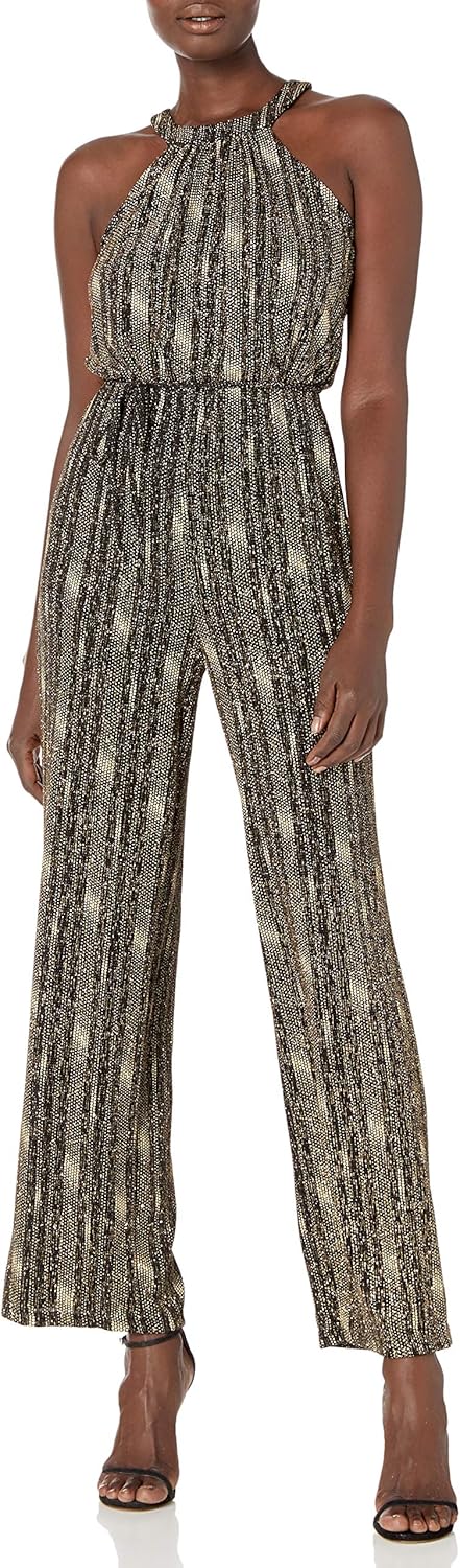 

Женский комбинезон без рукавов с халтер-бретелькой и поясом от Calvin Klein, Black/Gold