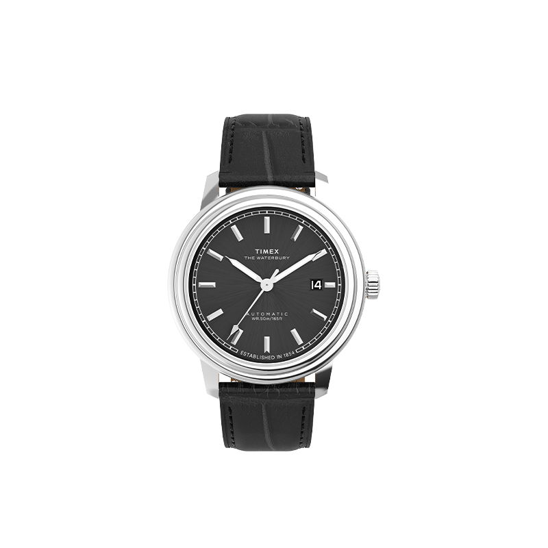 

TIMEX Часы Waterbury Collection Wrist Watch Automatic Mechanical Movement Genuine Leather Strap Black Dial Men's Watch, Black