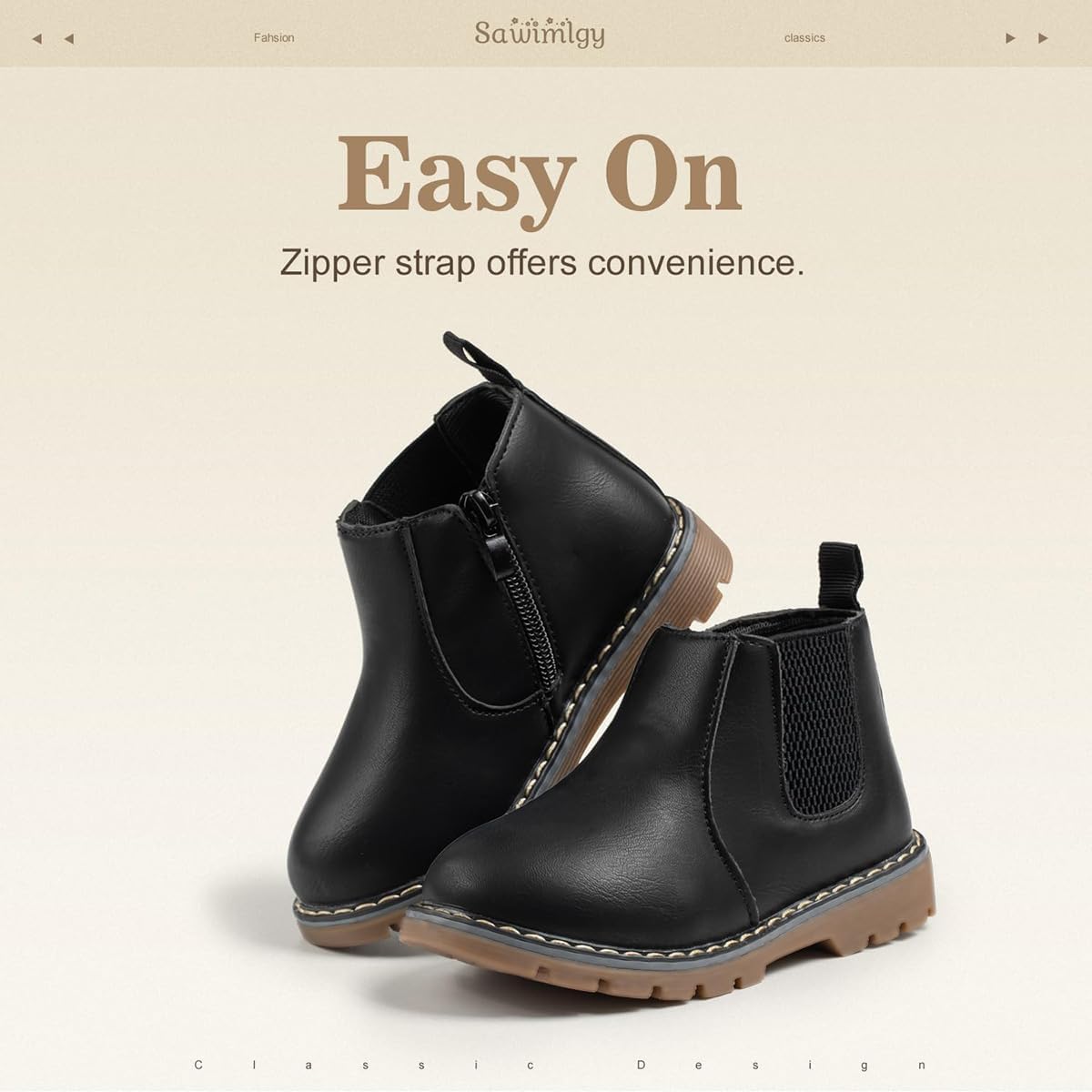 Детские ботинки для мальчиков и девочек Sawimlgy, классические походные, из искусственной кожи, для улицы, на все сезоны, высокие кроссовки с прочной резиновой подошвой, повседневная обувь, черный — фото 4