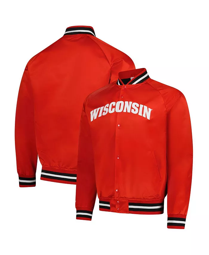 

Мужская легкая атласная бейсбольная куртка на молнии Red Wisconsin Badgers с регланными рукавами Mitchell & Ness