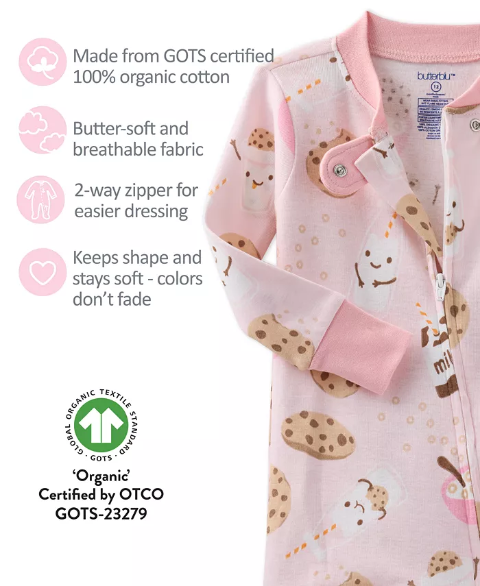 Детские пижамы Cruz Cotton Snug-Fit с закрытыми ножками для мальчиков и девочек Butterblu, розовый — фото 4