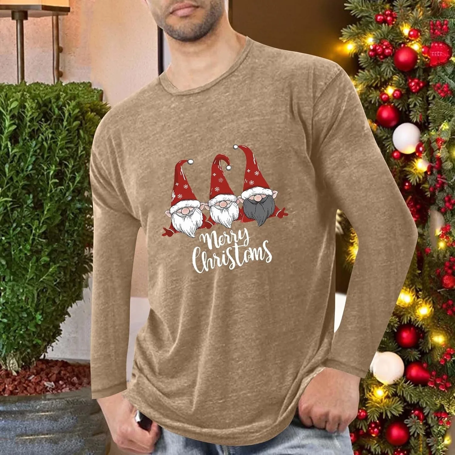 Рубашка с гномом Merry Christmas, Long Sleeve T-Shirt, мягкая и удобная — фото 2