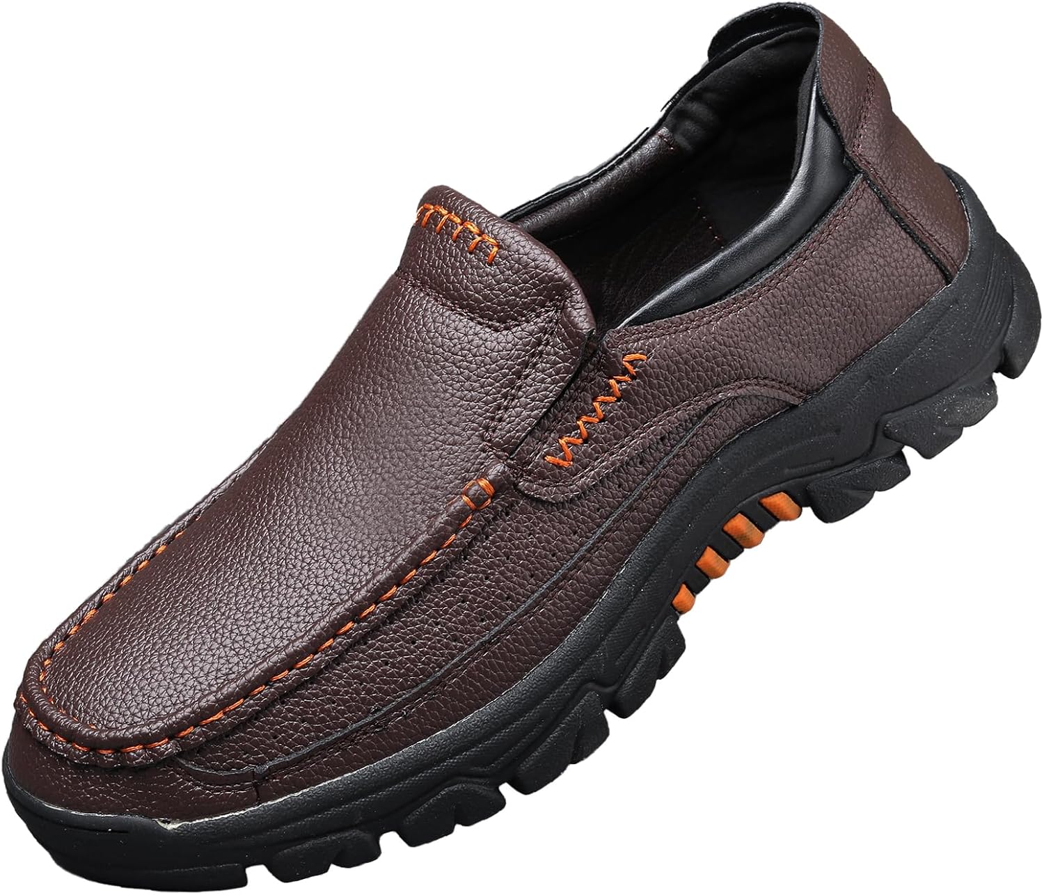 

Мужские кожаные повседневные слипоны с поддержкой свода стопы, круглым носком, удобной мягкой подошвой, ортопедические ходовые туфли, легкие, с нескользящей подошвой, для вождения и спорта Egebs, коричневый