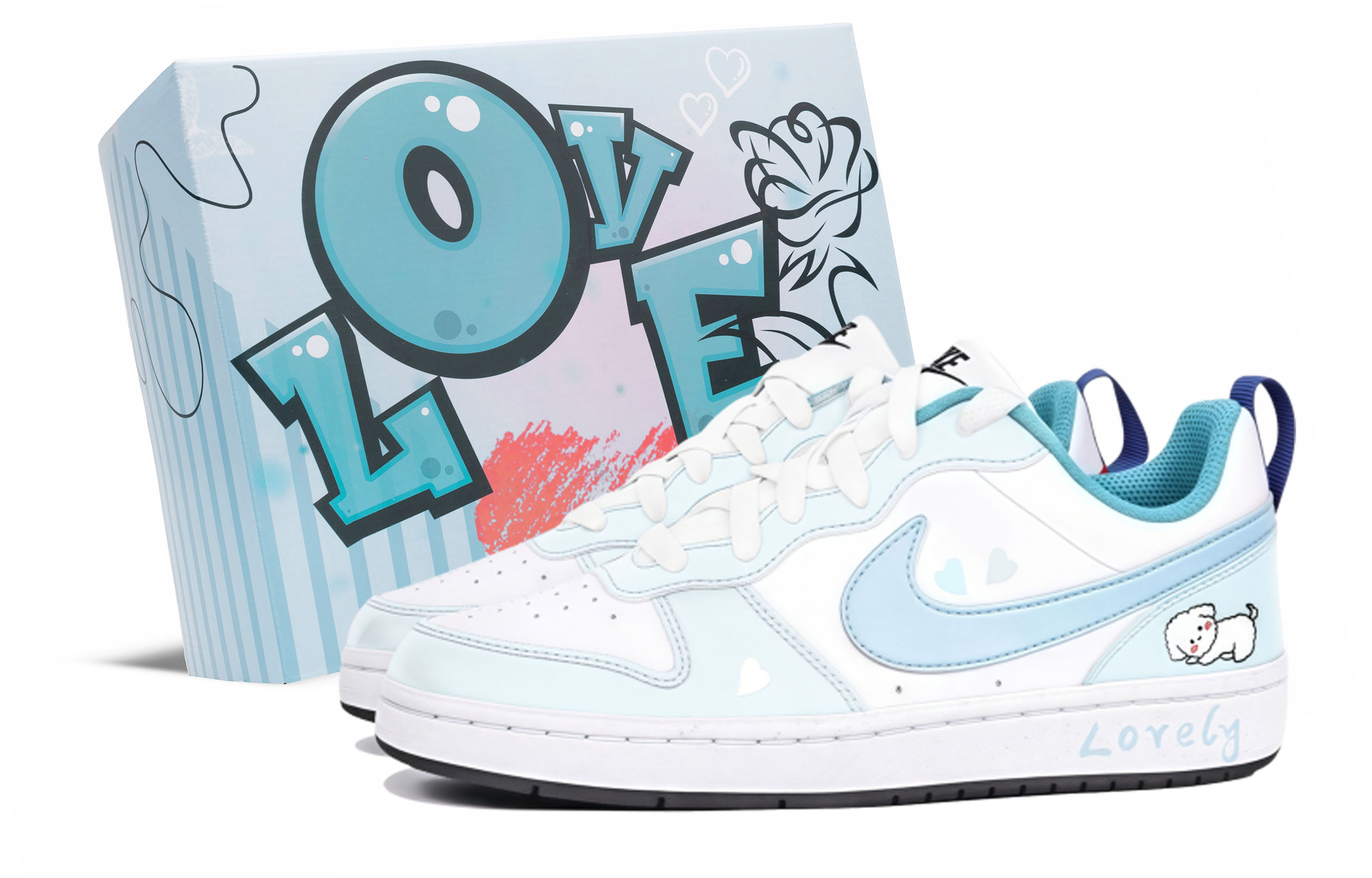 

Nike Детские кроссовки для скейтбординга Court Borough Sea Salt Box с нескользящей подошвой, износостойкие, светло-голубые, для подростков