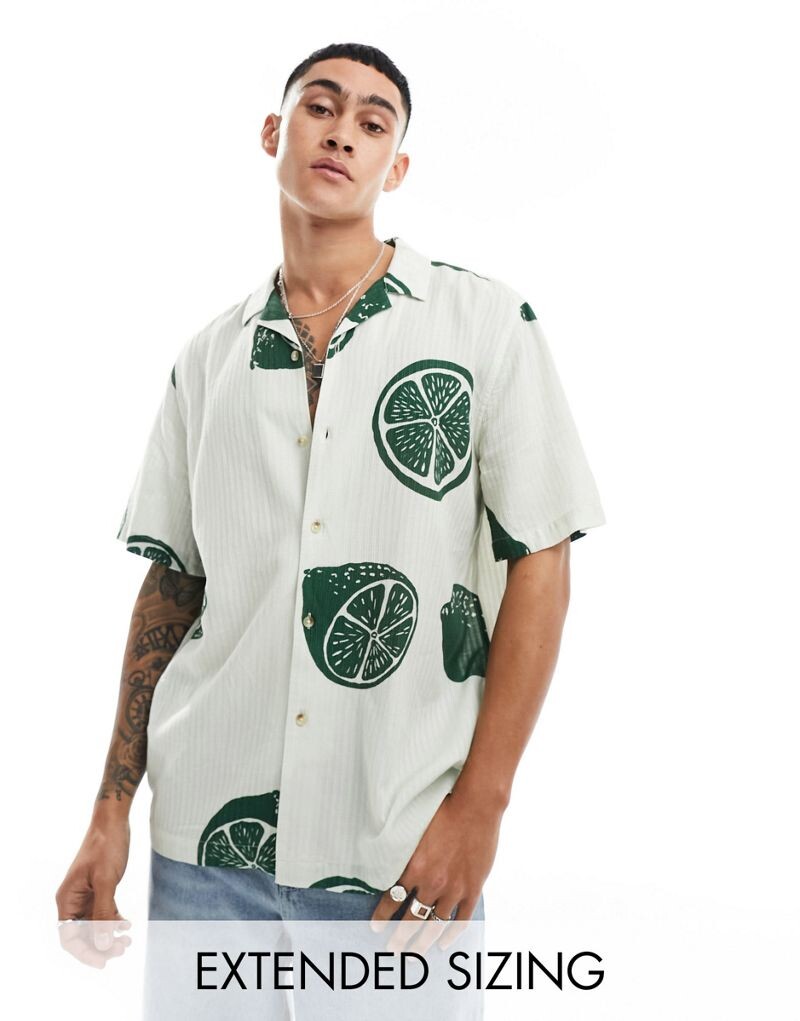 

Свободная рубашка с каменным воротником и фруктовым принтом ASOS DESIGN