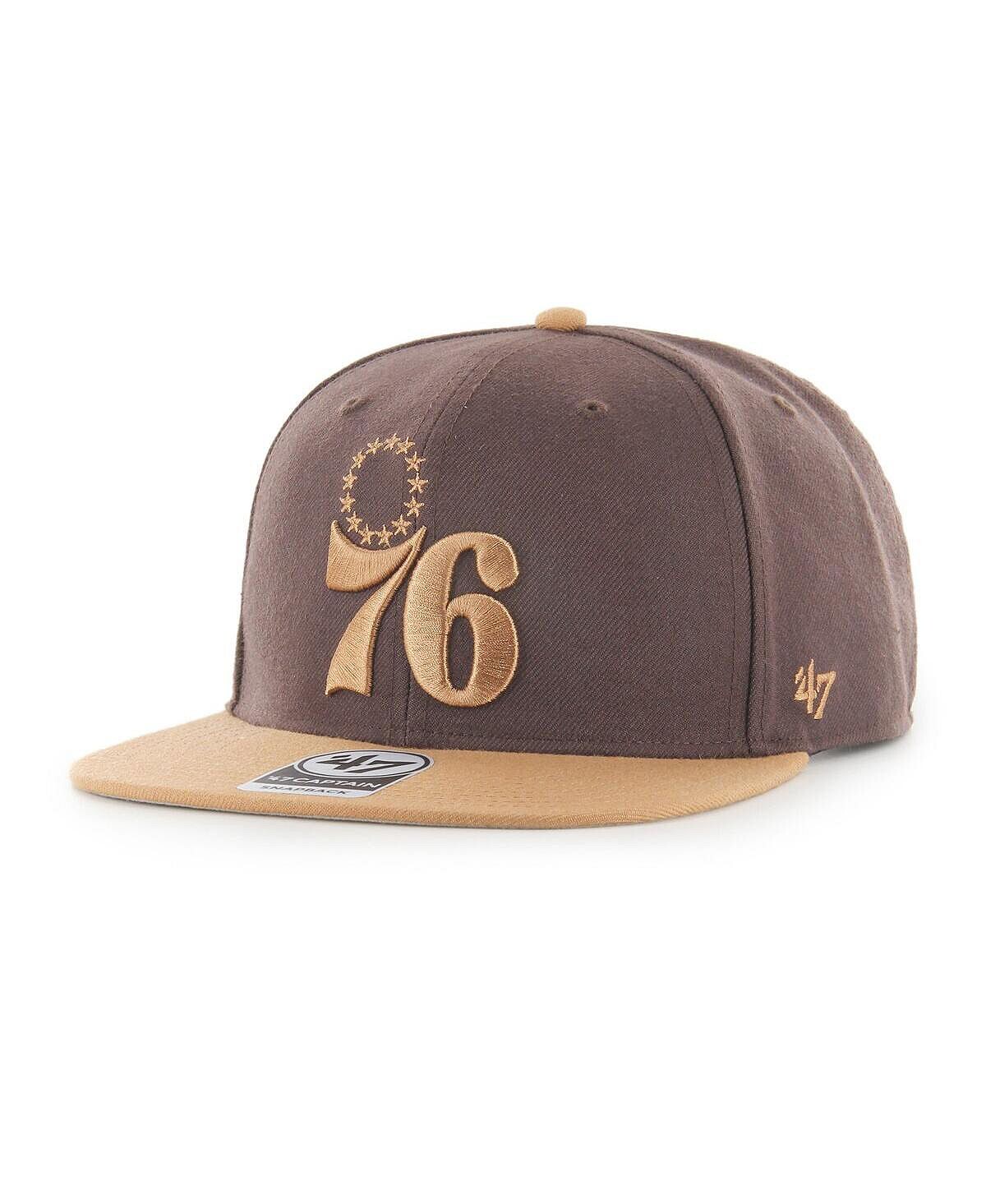 

Мужская коричневая двухцветная кепка Captain Snapback Philadelphia 76ers No Shot '47 Brand