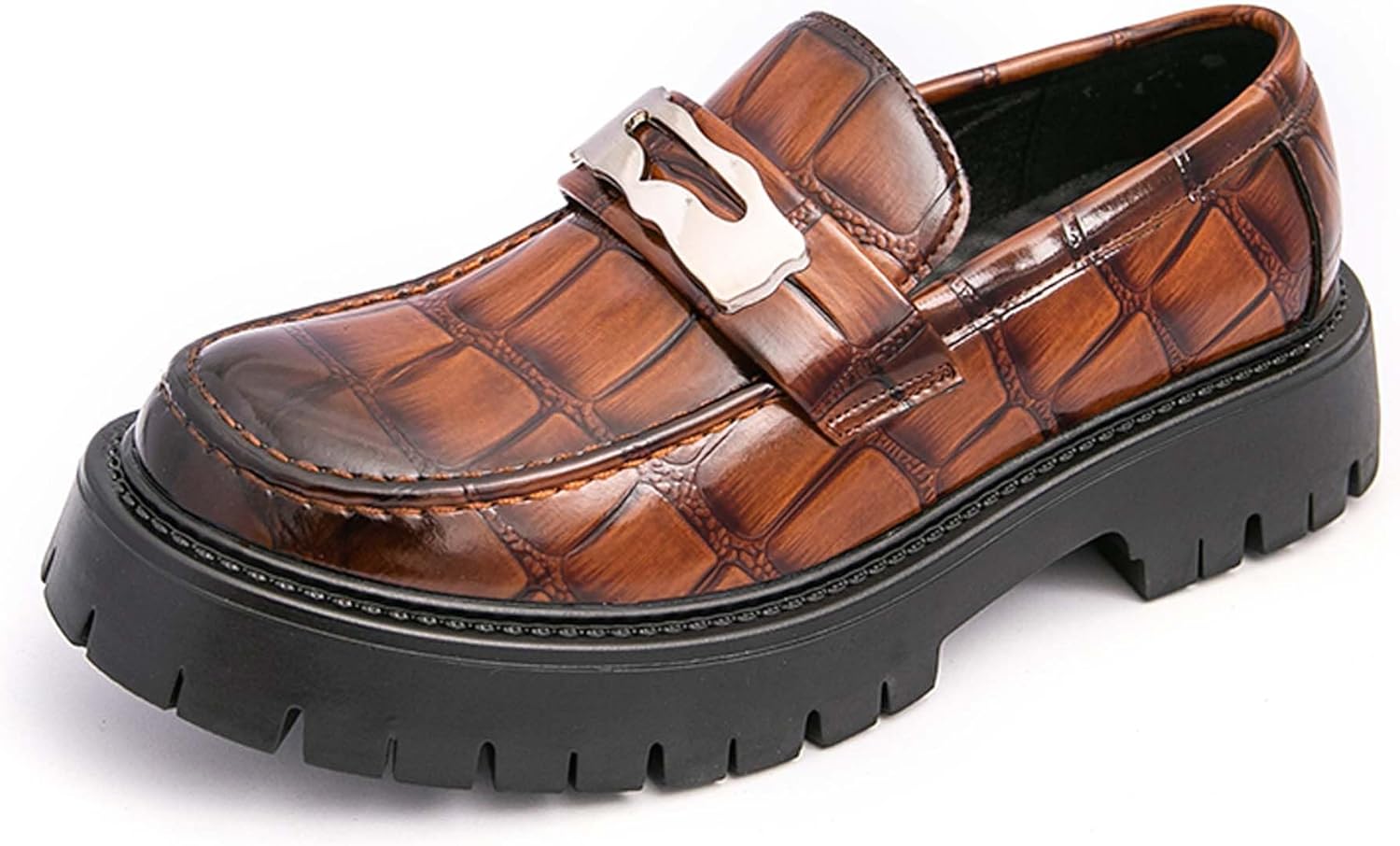 

Мужские лоферы на платформе без шнуровки, модные из лакированной кожи, с противоскользящей толстой подошвой, деловые, формальные, для вечеринок, повседневные, для униформы, выпускного, свадебные туфли Generic, коричневый