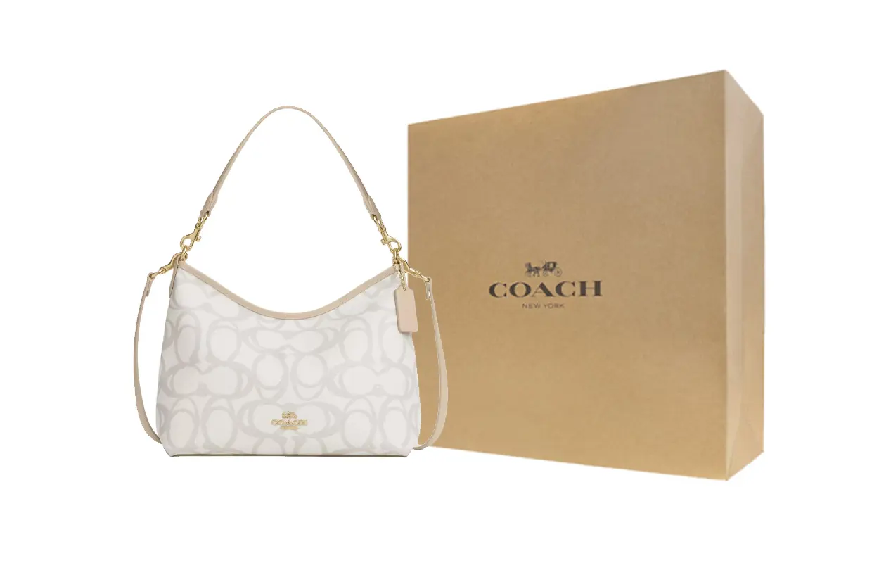 

COACH Сумка через плечо из лакированного полотна среднего размера бежевая