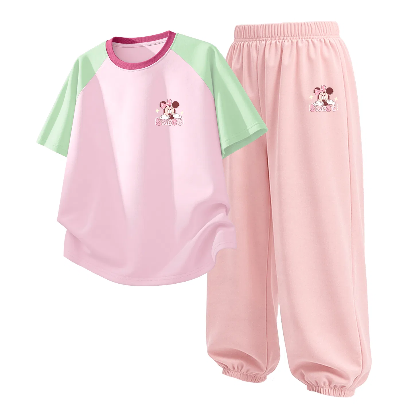Детский спортивный костюм Casual Sportswear 2 Piece Set Disney, Delorine K Green Pink+Delorine K Soft Pink