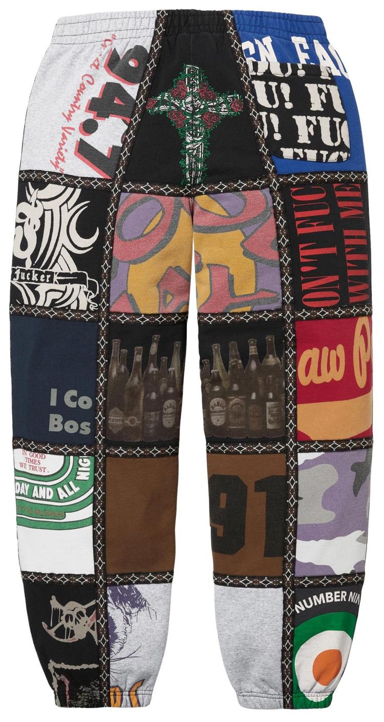 Спортивные штаны Supreme x Number (N)Ine в стиле пэчворк, разноцветные, мультиколор — фото 2