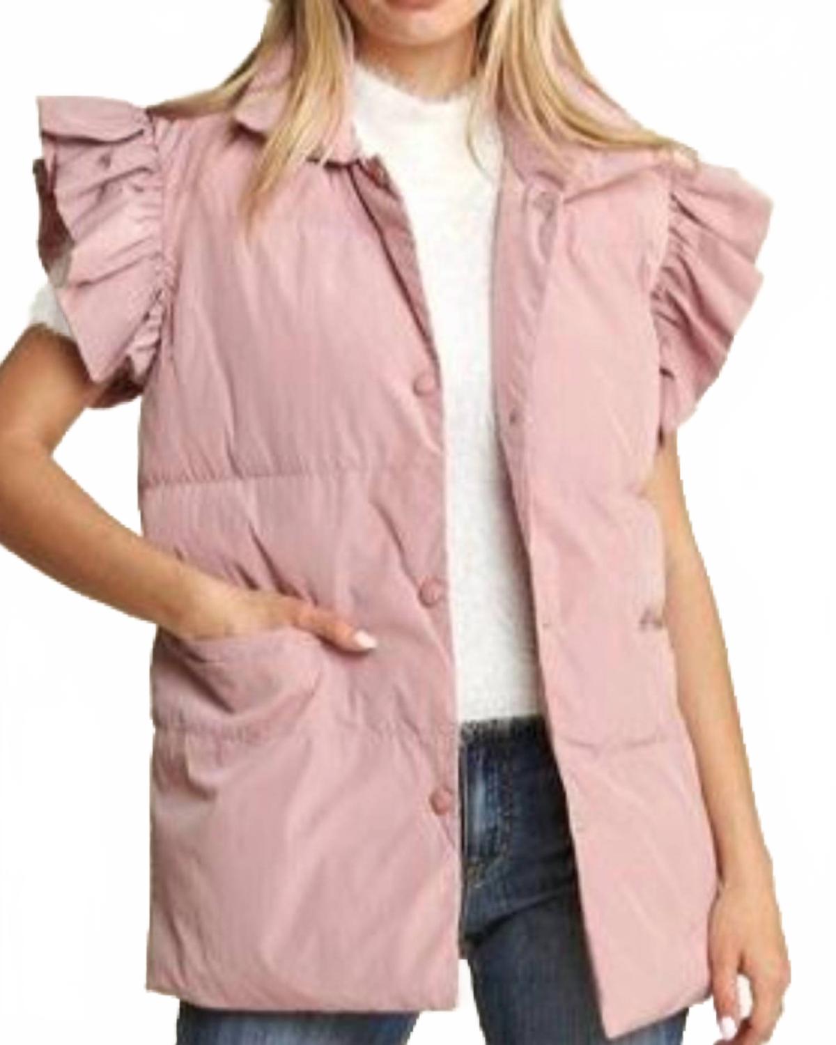 

Жилет с оборками на рукавах в пыльно-розовом цвете Madelyn