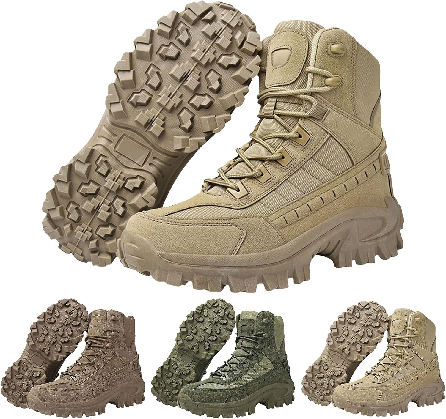 

Мужские водонепроницаемые ботинки с боковой молнией - противоскользящие ортопедические туристические туфли, легкие тактические боевые ботинки для активного отдыха, кемпинга, мотоциклетных поездок и работы Cltopsku, хаки