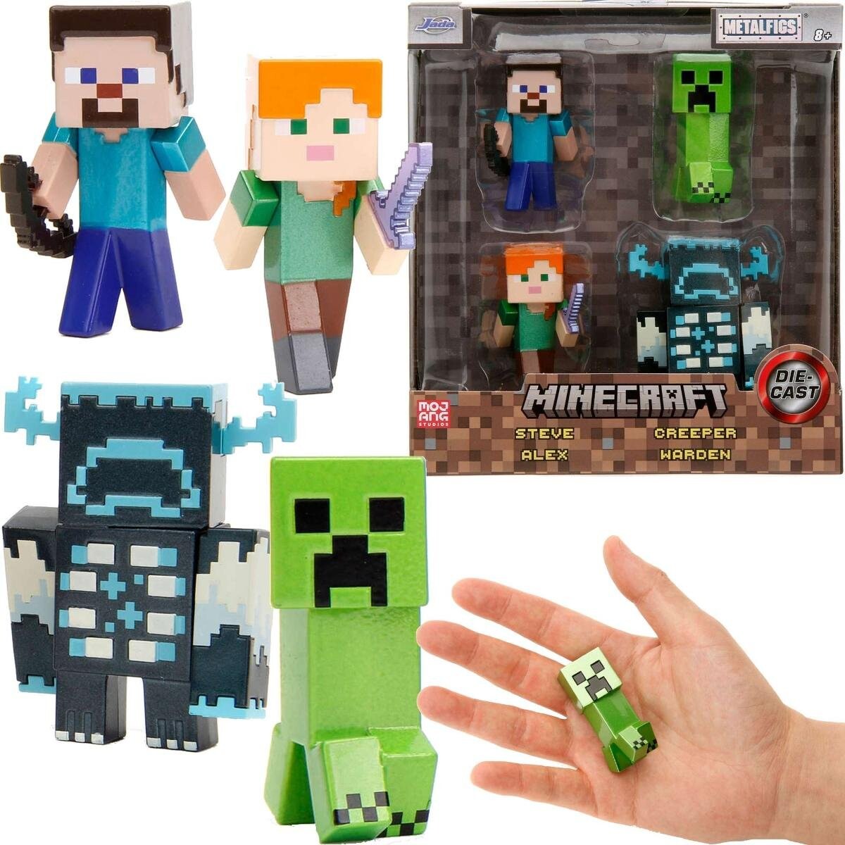 

Набор Minecraft металлических фигурок Steve Alex Creeper Warden 6 см Jada