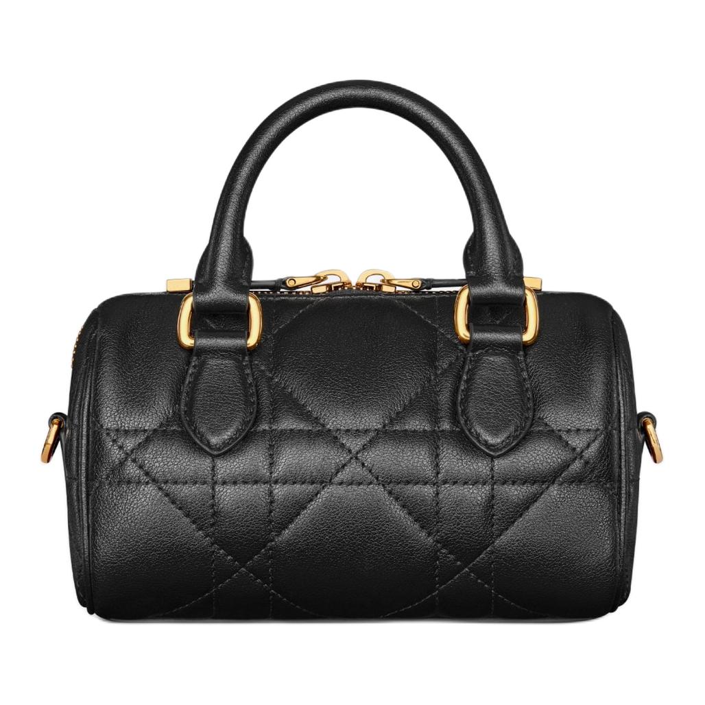 Сумка Boston Macrocannage из телячьей кожи Мини женская черная DIOR — фото 3