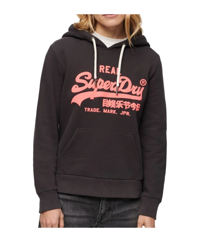 Хлопковая толстовка с неоновым принтом, черная Superdry, черный — фото 3