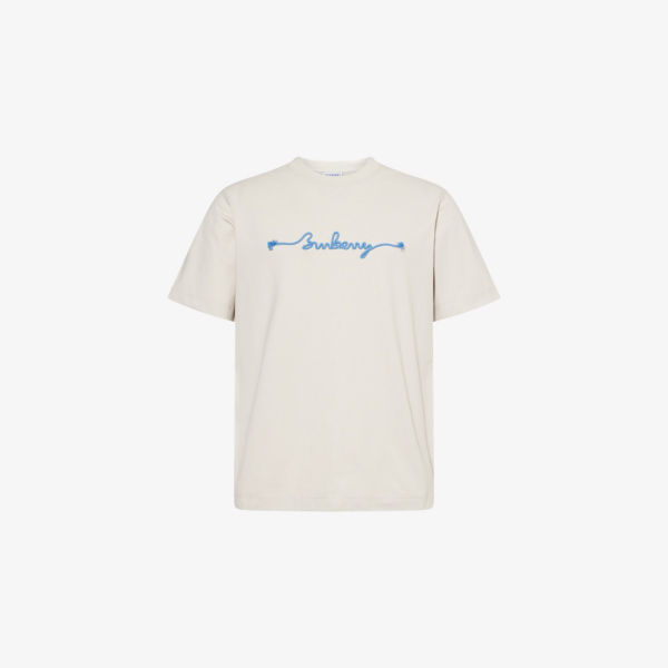 

Футболка из хлопка с круглым вырезом и логотипом Knot в виде текста Burberry, цвет sail