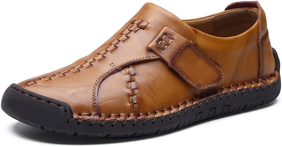 

Мужские кожаные повседневные лоферы с пряжкой, регулируемые винтажные туфли, деловые броги, комфортные спортивные мокасины для ходьбы Asifn, желтый