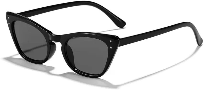 

Ретро-солнцезащитные очки «кошачий глаз» для женщин — черная пластиковая оправа с серыми тонированными линзами, защита от УФ-излучения ENSARJOE, Black/Grey