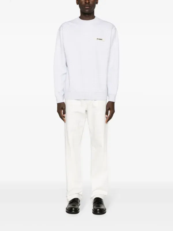 Хлопковая толстовка с нашивкой и логотипом Jacquemus, серый — фото 2