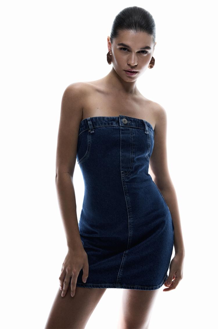

Короткое джинсовое платье Pull And Bear, синий