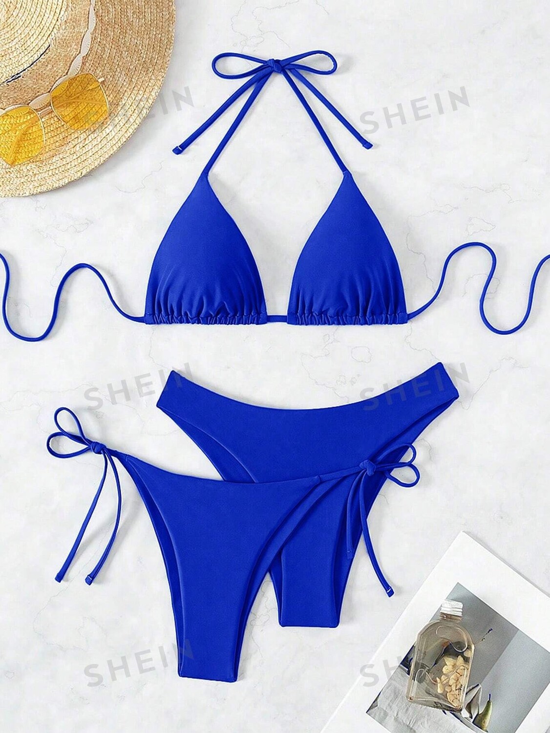 

Купальник женский Shein Swim Basics с лямкой на шее, синий