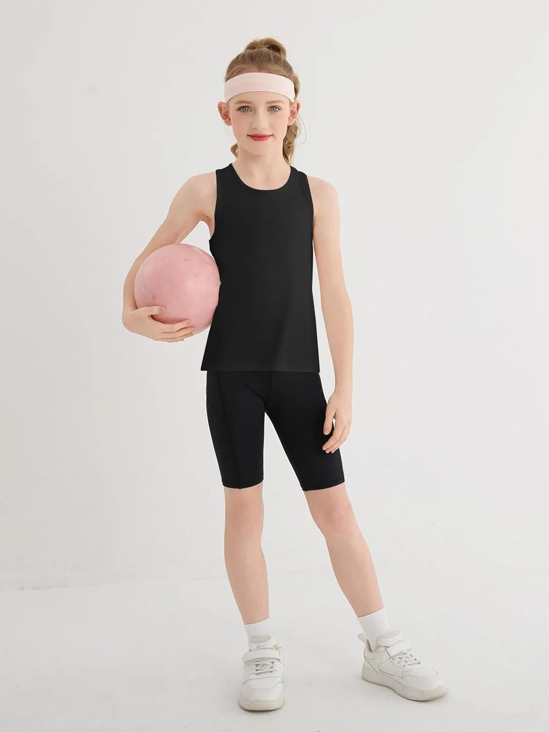 Haloumoning Girls Dance Tank Tops Kids Racerback Athletic Quick Dry Sleeveless Shirts Workout Yoga Top 5-14Y, черный — фото 4