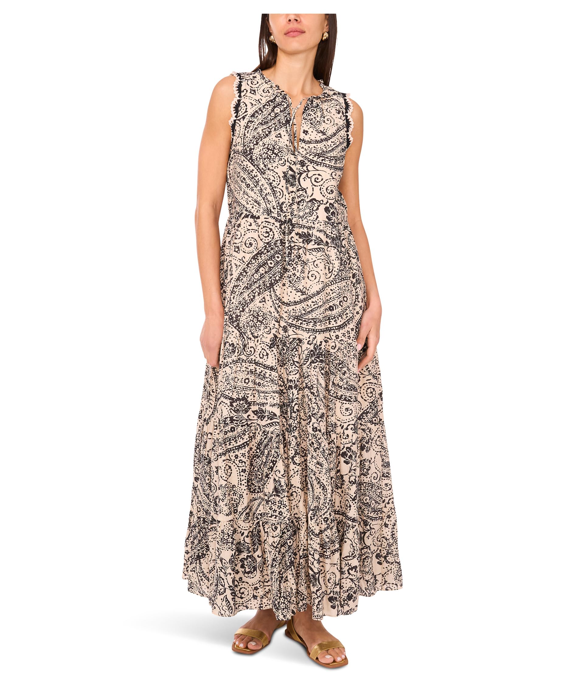 

Платье Vince Camuto Sleeveless Crochet Trim Tiered Maxi, Rich Black